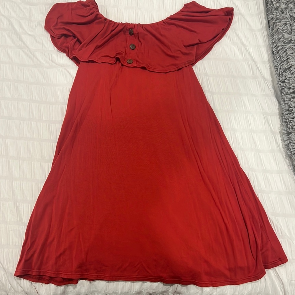 Rust off the shoulder dress